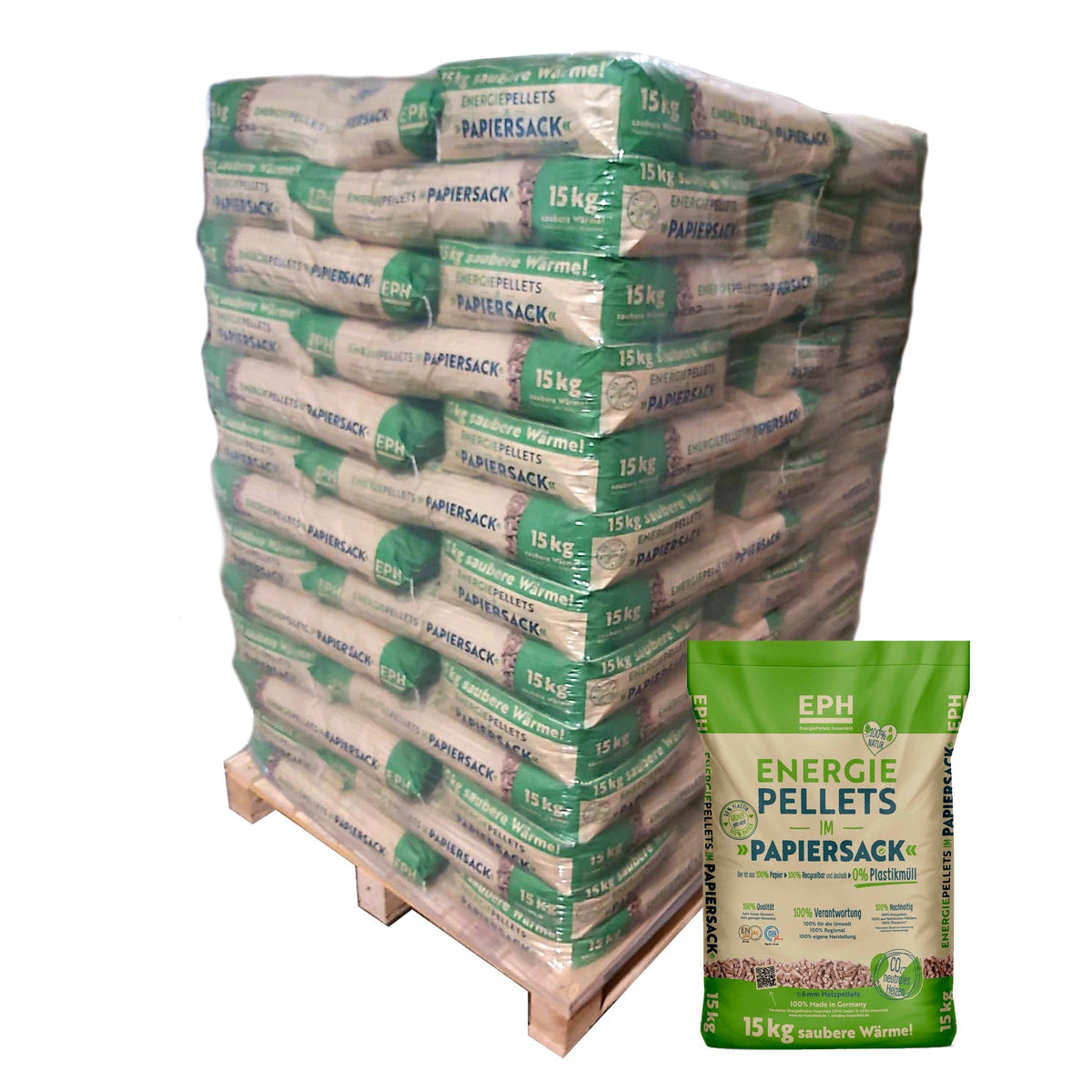 Holzpellets "EPH" 975 kg – 65 x 15 kg Palette